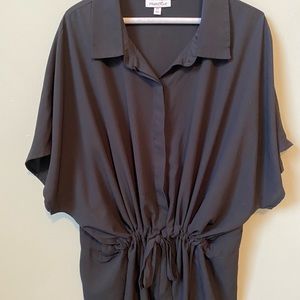 Flowy Black Blouse with waist cinch